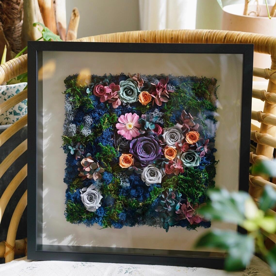 flower wall art made from preserved eternity roses