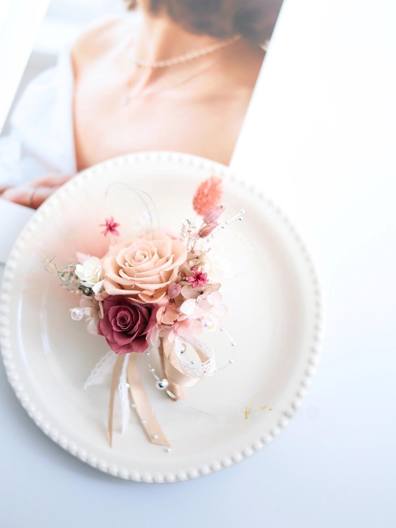 Boutonniere In Soft Blush & Burgundy