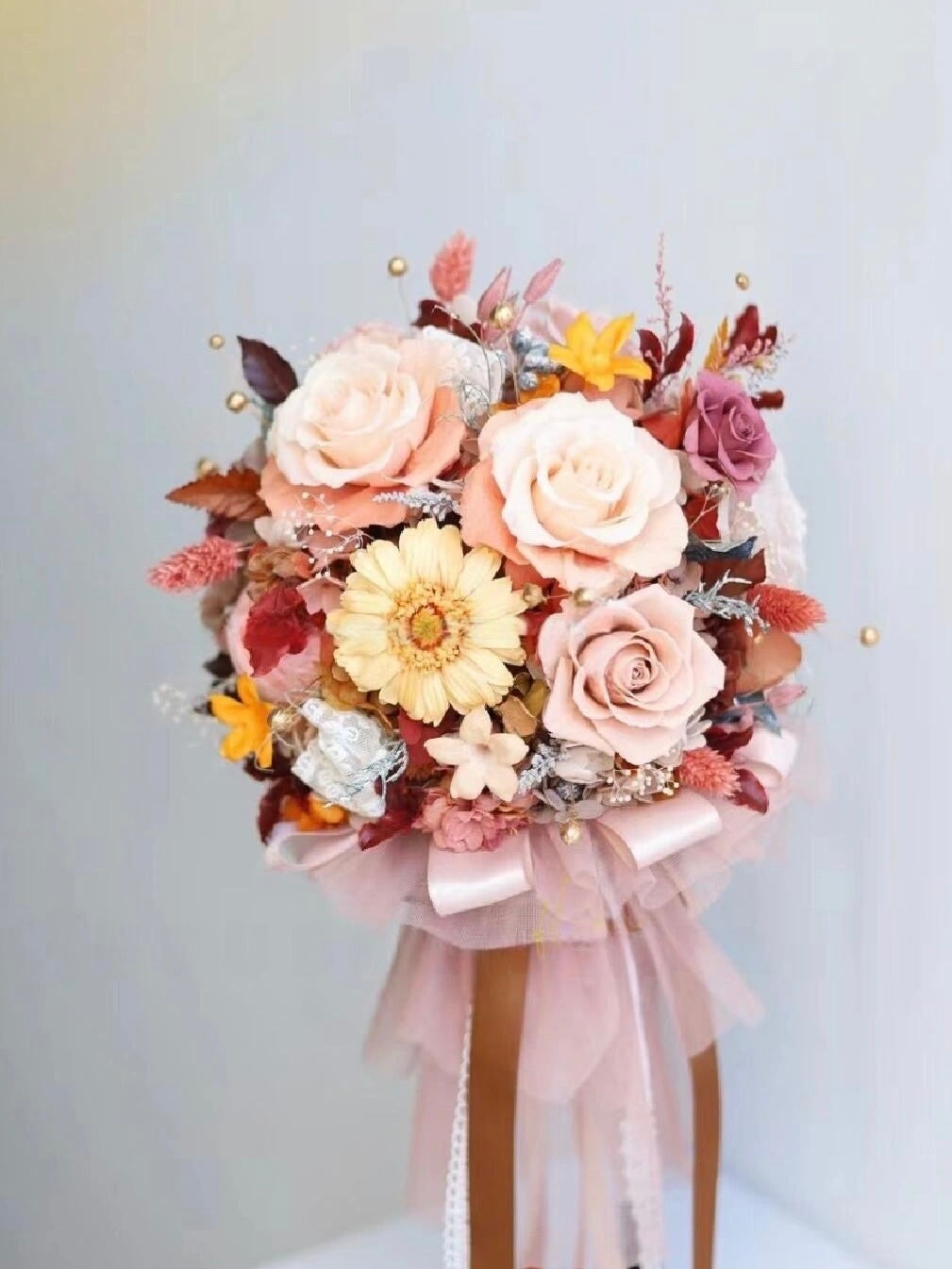 Golden Autumn Bridal Bouquet - Preserved Flower Wedding Bouquet