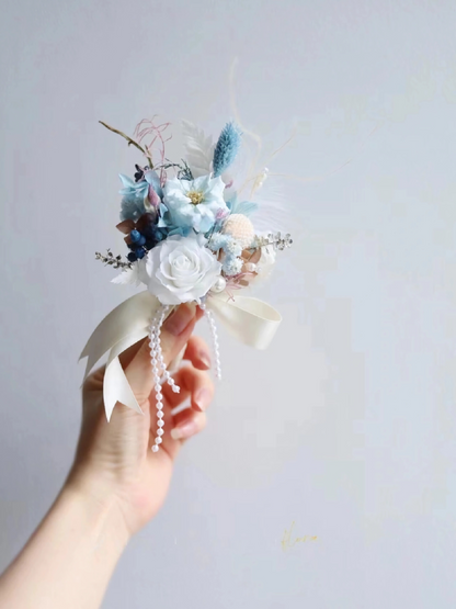 Boutonniere In Pastel Blue & Pristine White