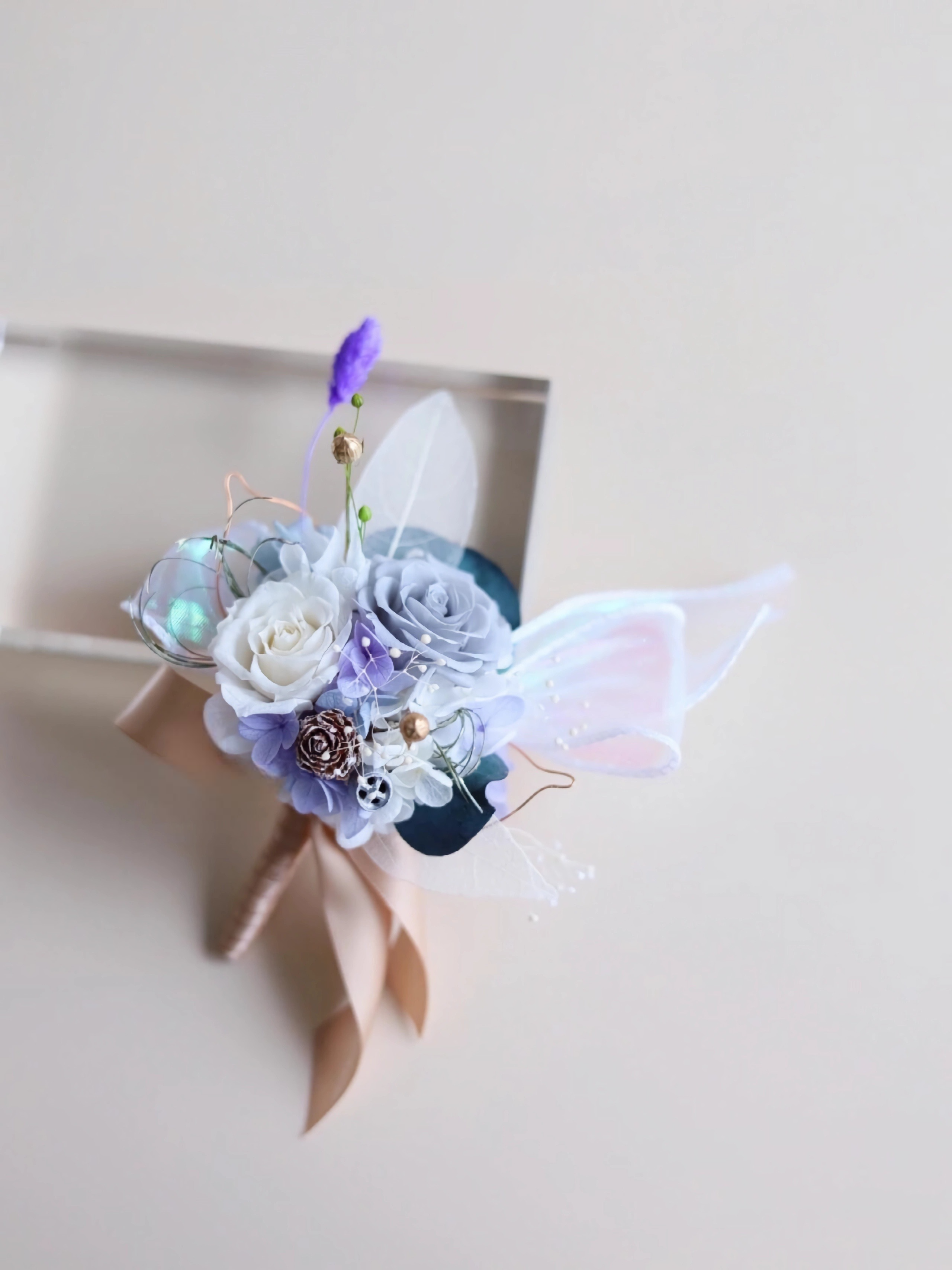 Boutonniere With Dusty Blue & White Rose