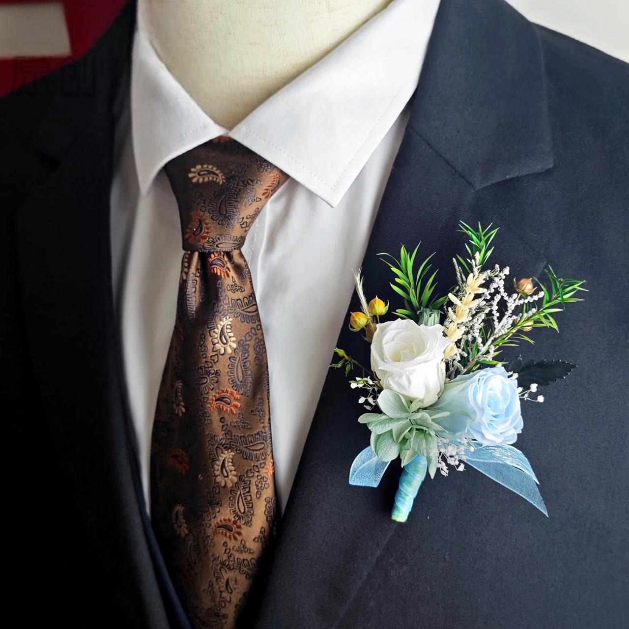 Preserved Flower boutonniere real blue and white rose boutonniere