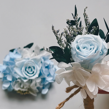 Corsage With Preserved Roses (White & Blue)