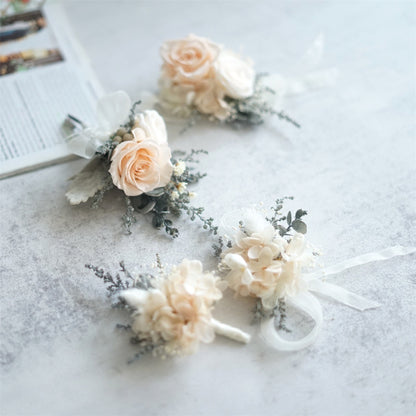 Corsage With Soft Blush rose and Hydrangea real flower corsages