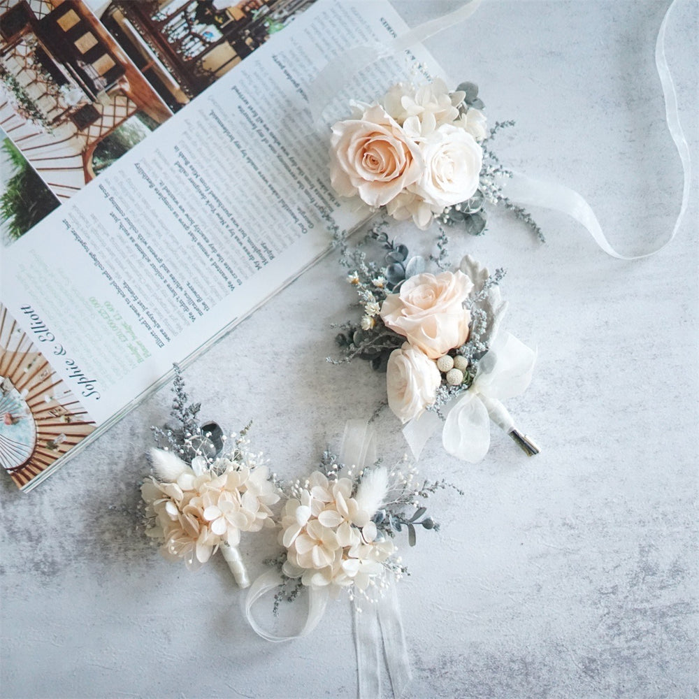 Corsage With Soft Blush rose and Hydrangea real flower corsages