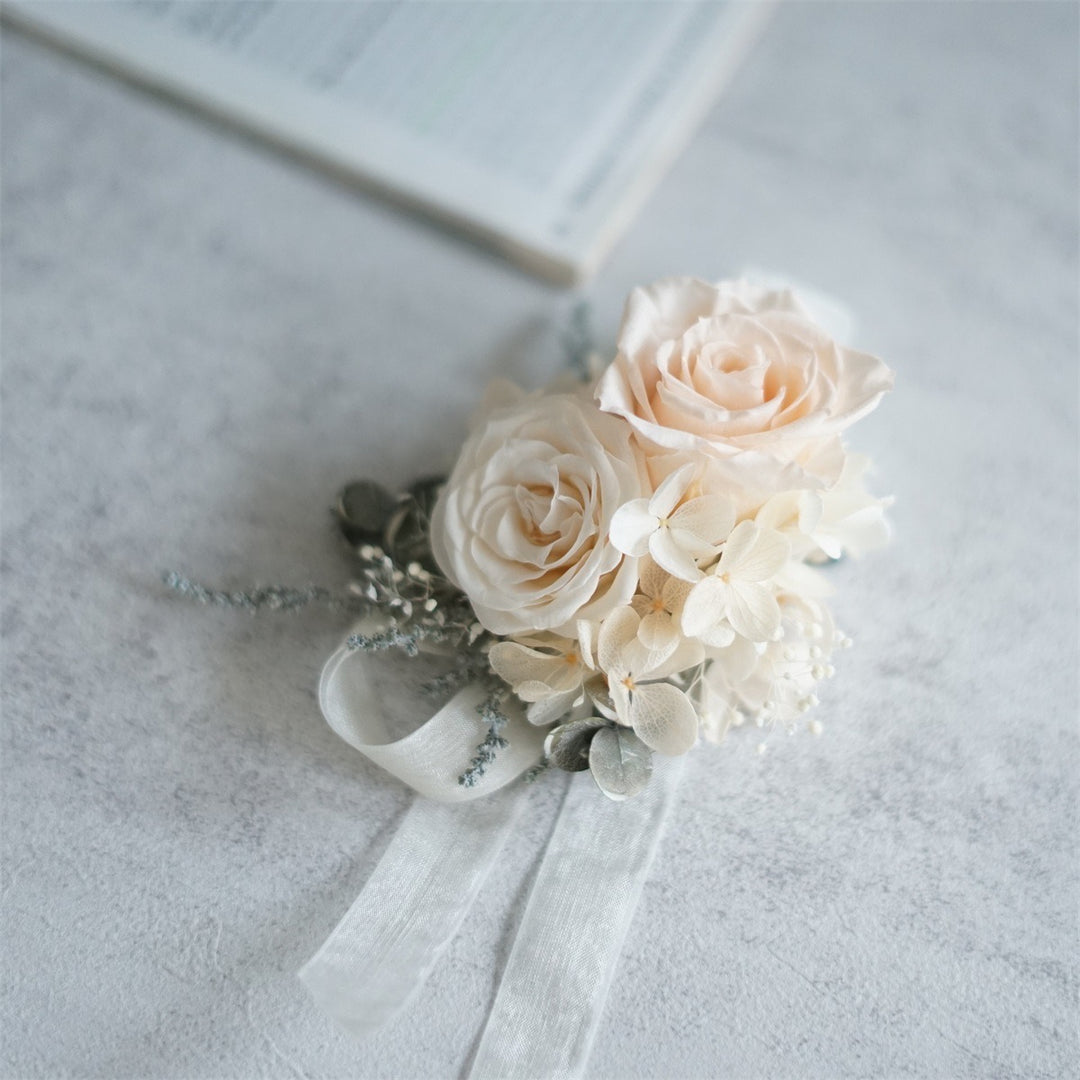 Corsage With Soft Blush rose and Hydrangea real flower corsages