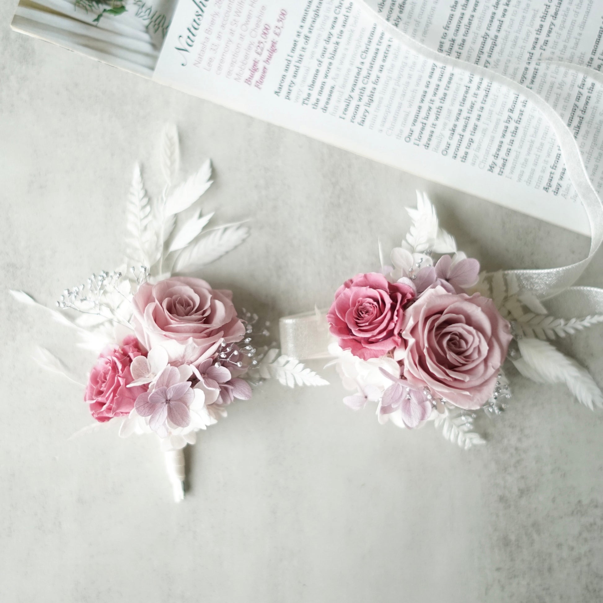 Preserved Flower wrist corsage real white rose wrist corsage