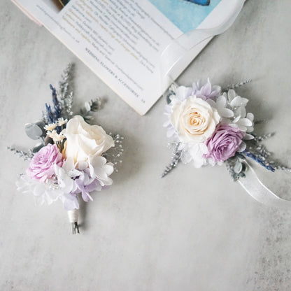 preserved rose Corsage With In Ivory White & Lavender Roses real rose corsages