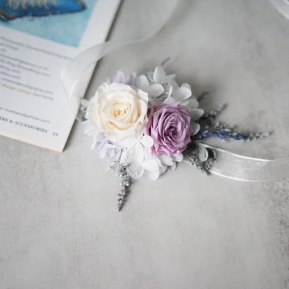 preserved rose Corsage With In Ivory White & Lavender Roses real rose corsages