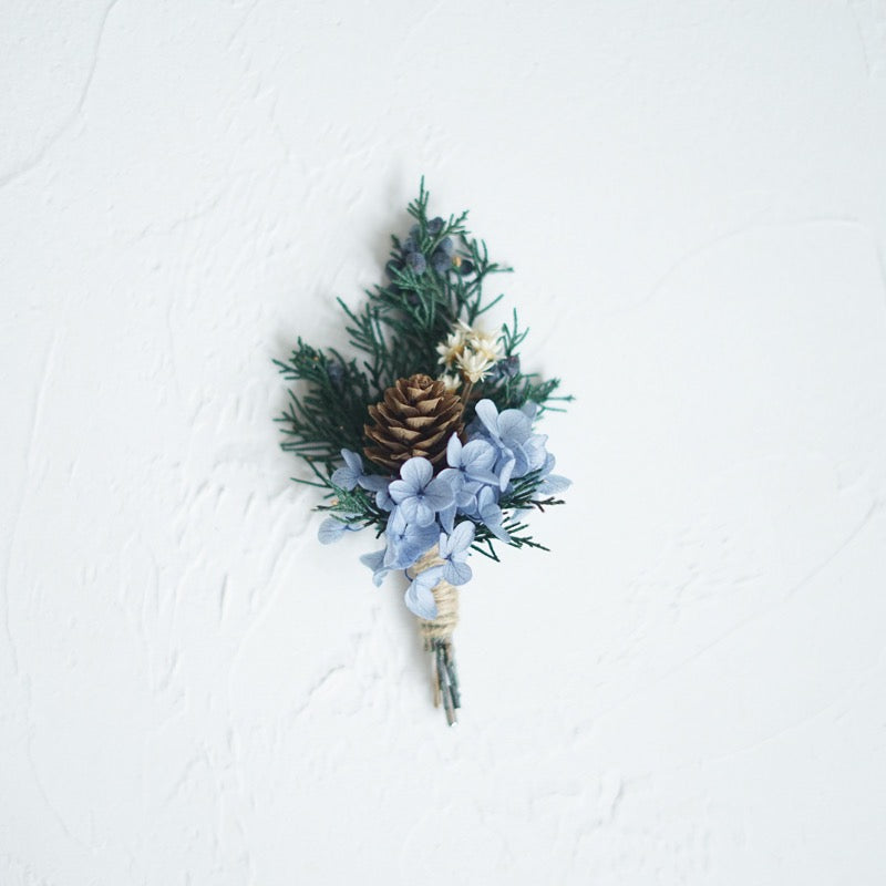 Boutonniere In Crimson Red With Pine Cone