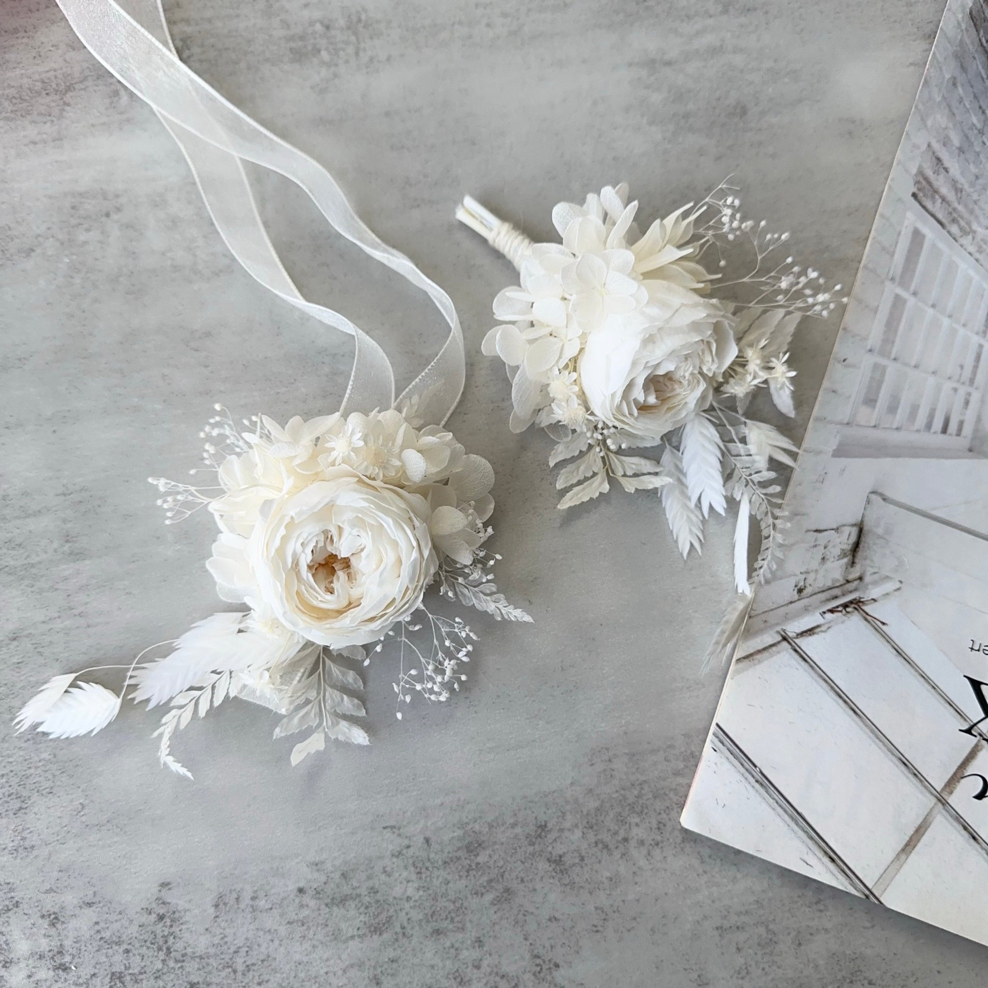 real flower corsage preserved real david austin corsages in pristine white