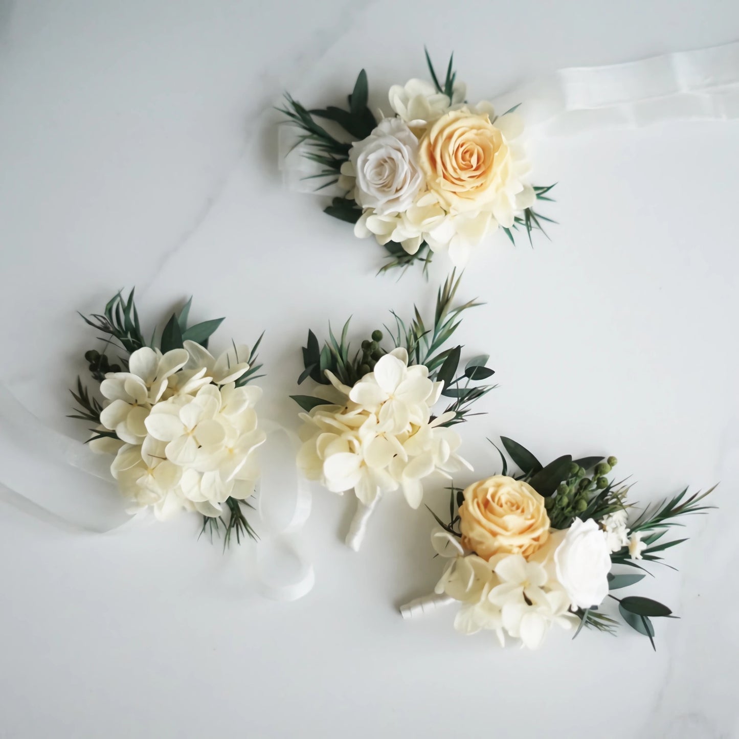 real flower corsage preserved real corsages in Ivory and yellow