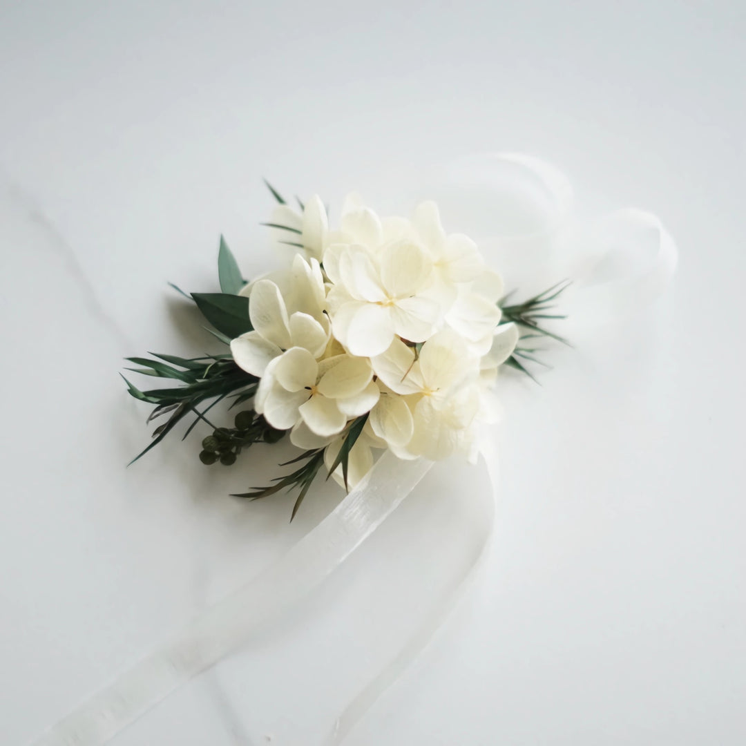 real flower corsage preserved real hydrangea corsages in pristine white