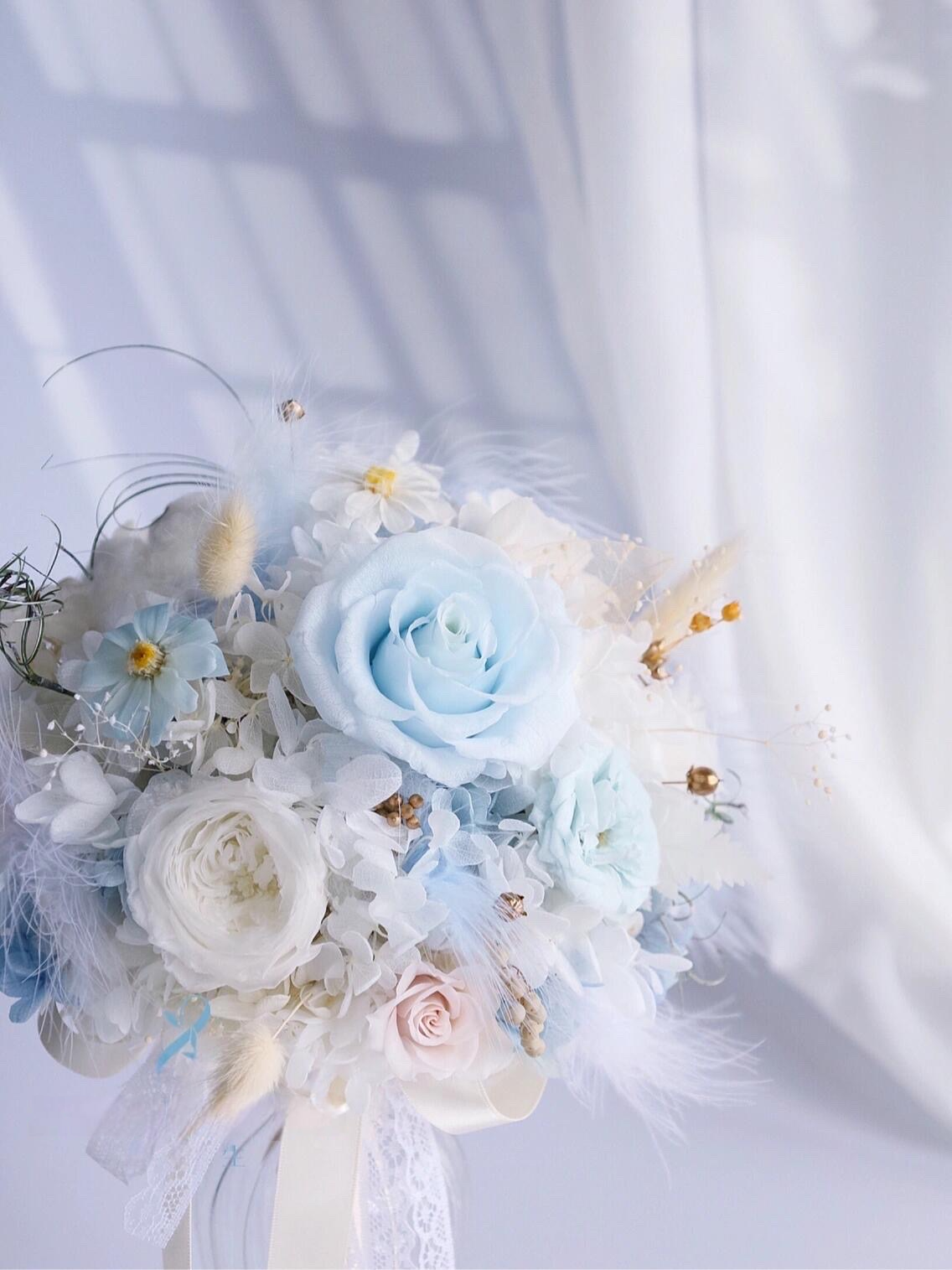 Serenity Blue Bridal Bouquet - Preserved Flower Wedding Bouquet