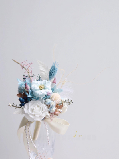 Boutonniere In Pastel Blue & Pristine White