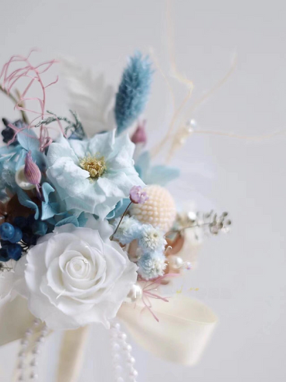 Boutonniere In Pastel Blue & Pristine White