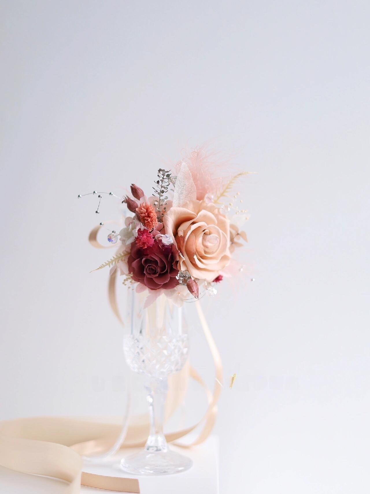 Wrist Corsage In Soft Blush & Burgundy