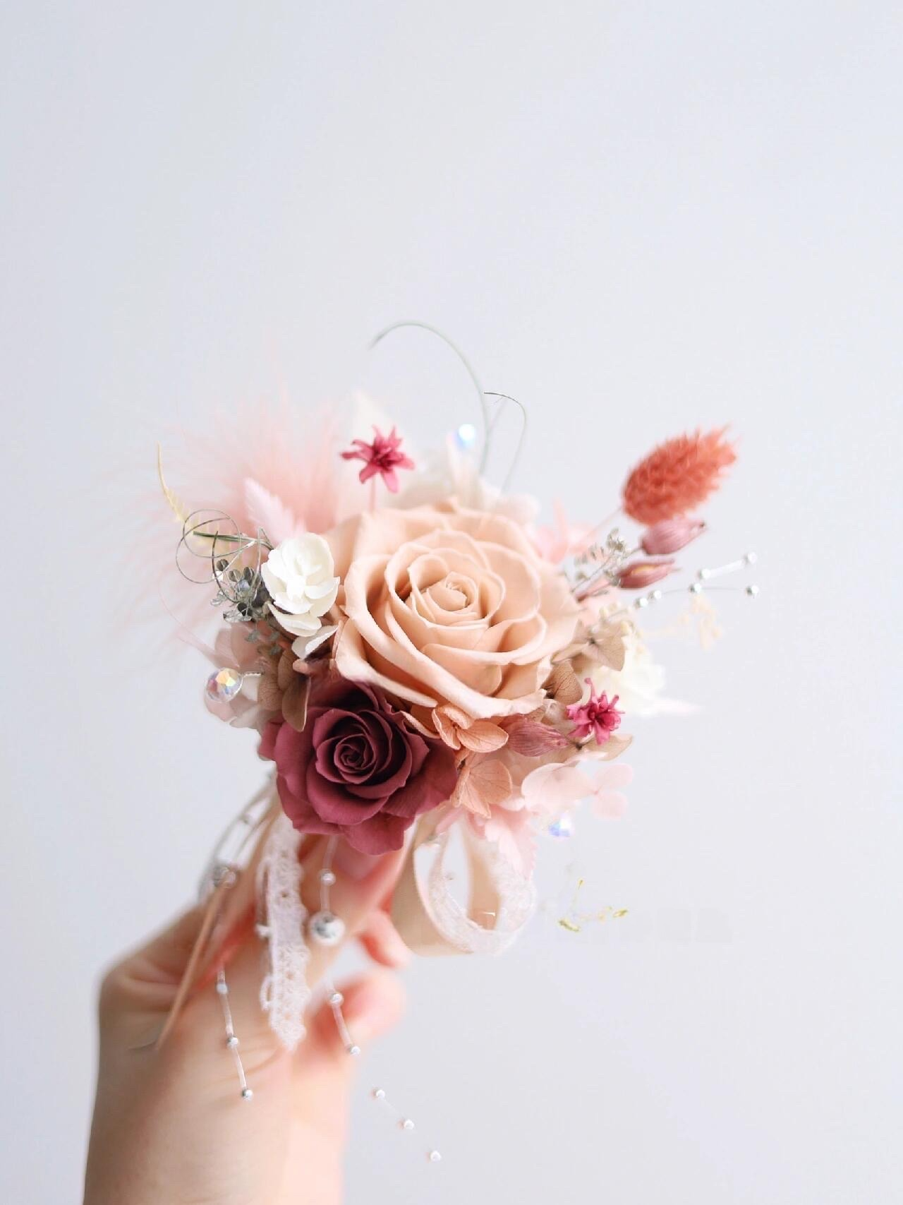 Boutonniere In Soft Blush & Burgundy