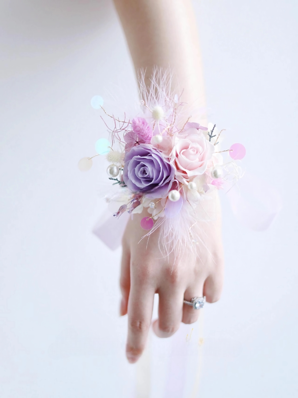 Wrist Corsage With Lavender & Blush Rose