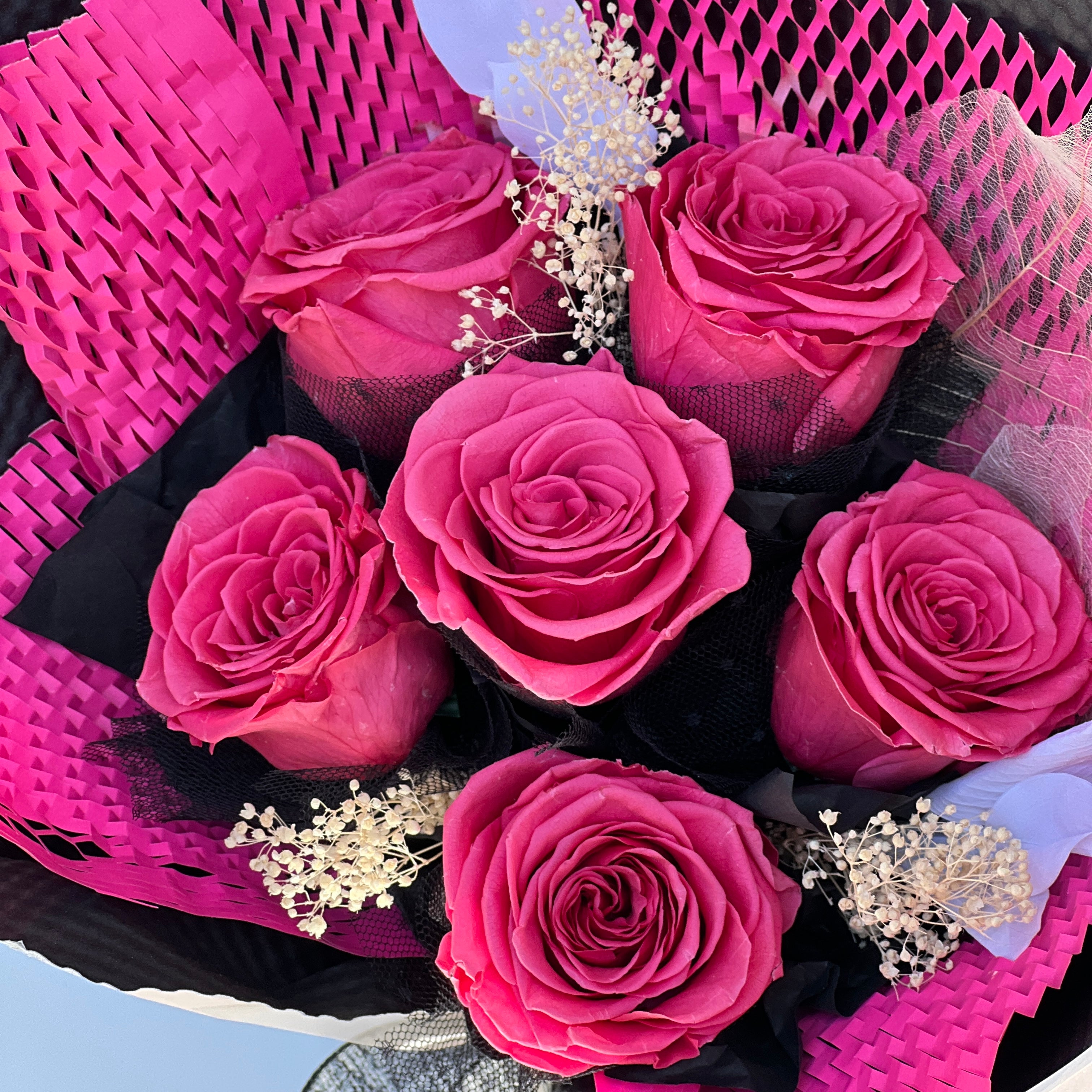 Pink Eternity Rose Bouquet With Baby's Breath