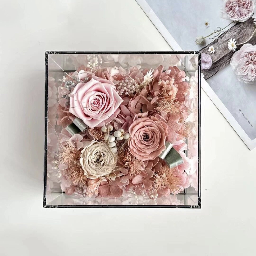 The 6 Rose Mini Floral Box features three preserved roses beautifully arranged in a compact box. A perfect eternity rose gift for making a thoughtful and elegant gesture on any special occasion.