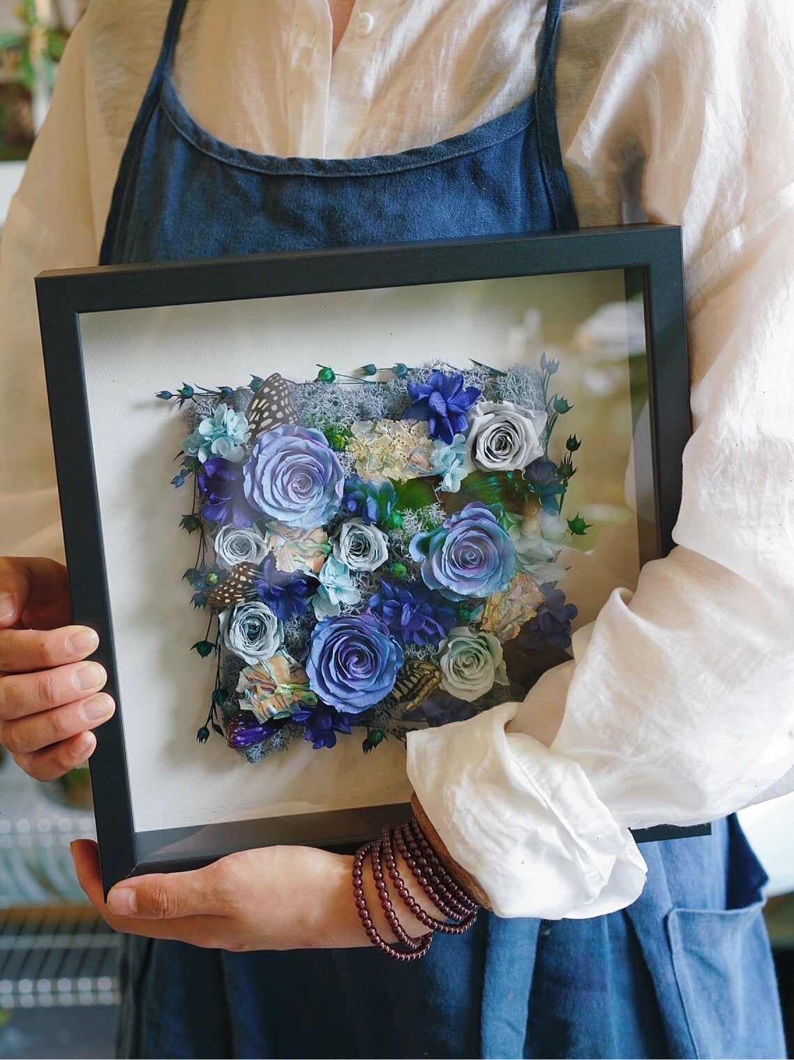 Framed Preserved Flower Wall Art - Roses & Butterfly