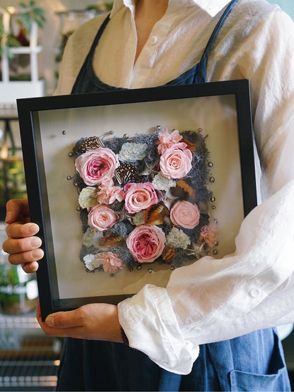 Framed Preserved Flower Wall Art - Roses & Butterfly