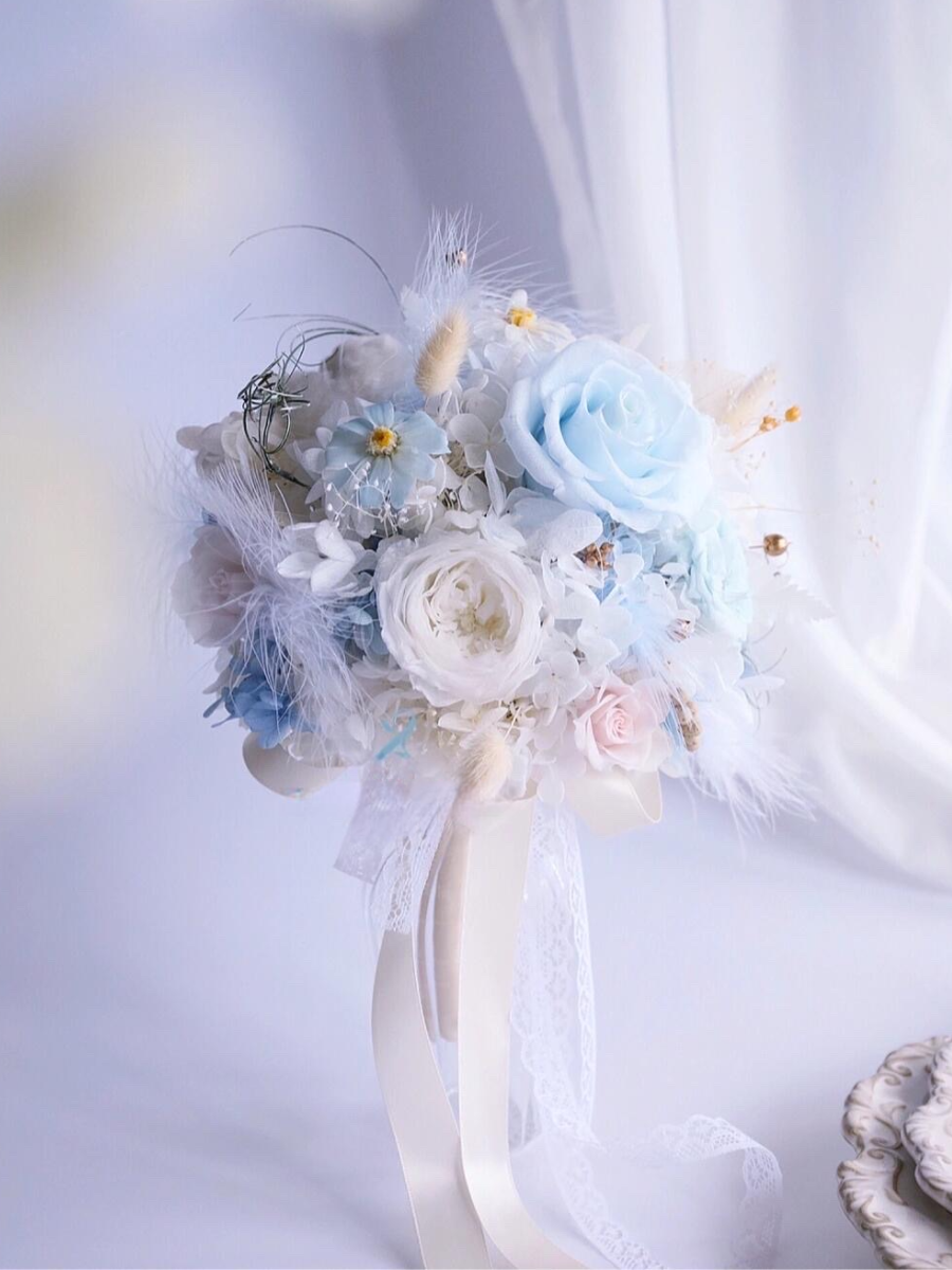 Serenity Blue Bridal Bouquet - Preserved Flower Wedding Bouquet