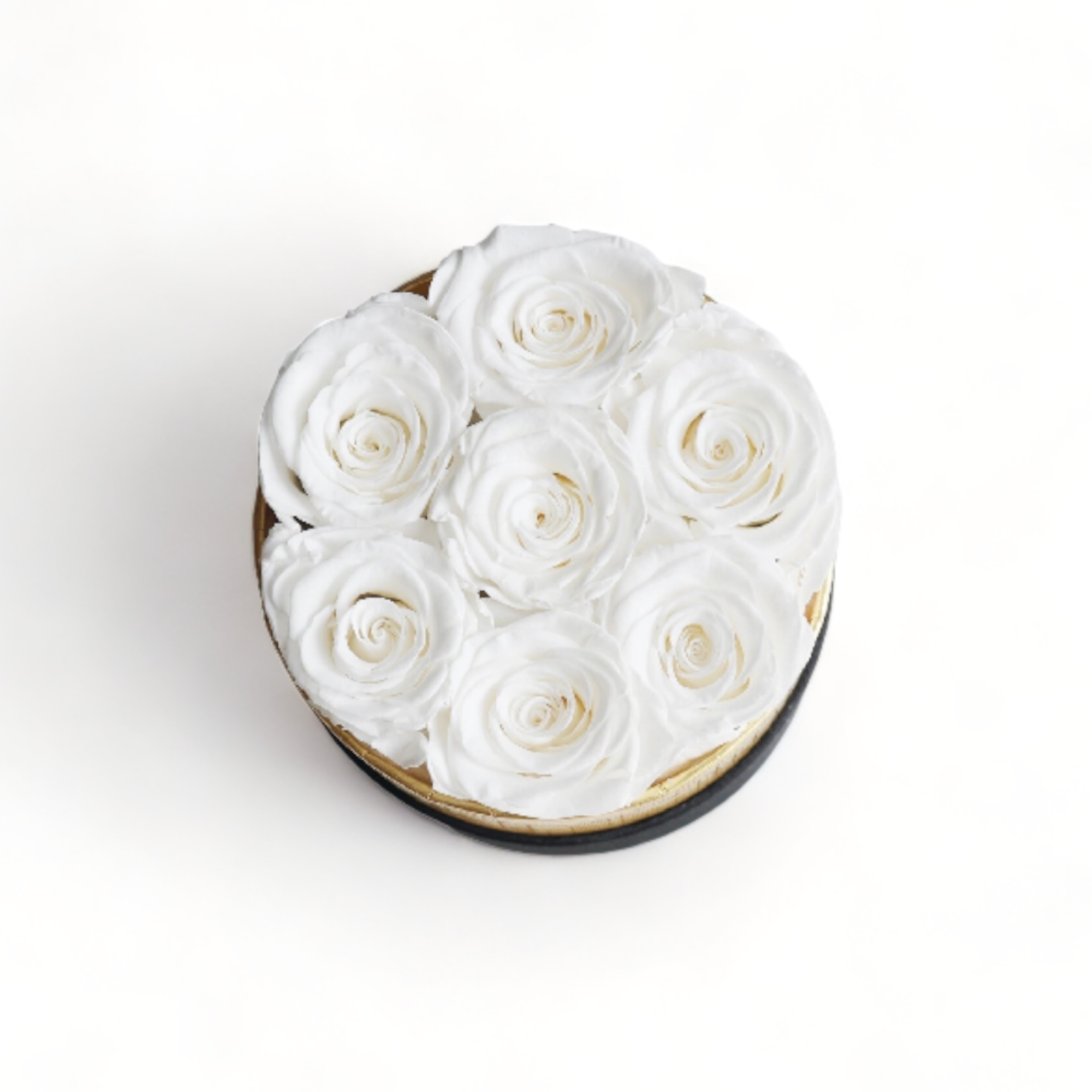 Round Floral Box with preserved roses in shades of white, pink, blue, and more, elegantly displayed in a round glass box. A timeless eternity rose gift perfect for home decor or gifting on special occasions.