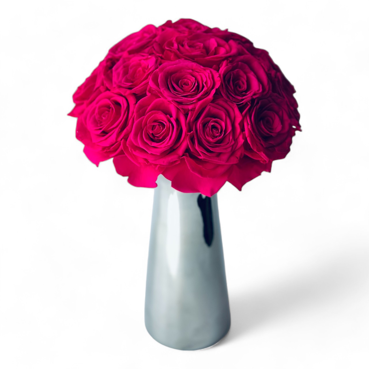 Vivid Pink Preserved Rose Bouquet in a sleek vase—vibrant, maintenance-free beauty. Perfect for home décor or as a lasting gift for any special occasion.