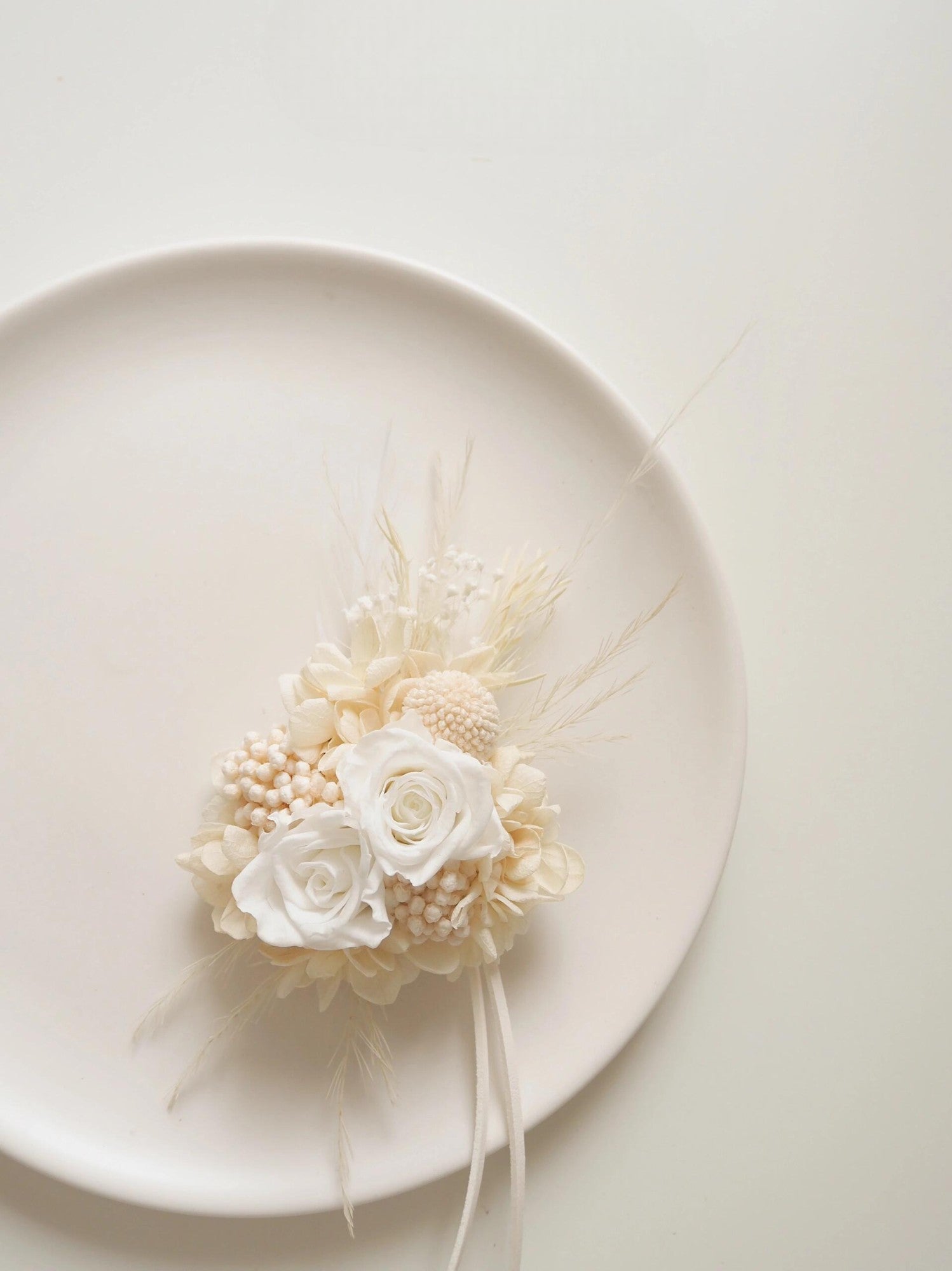 Ivory Rose and Hydrangea Preserved Flower Boutonniere 