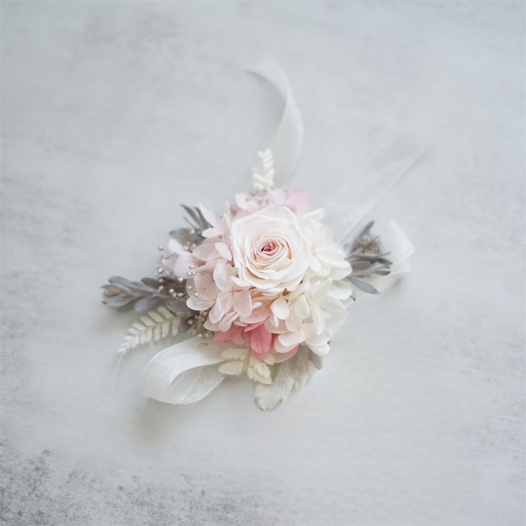Preserved Rose Corsage With In Ivory White & Lavender real rose corsages